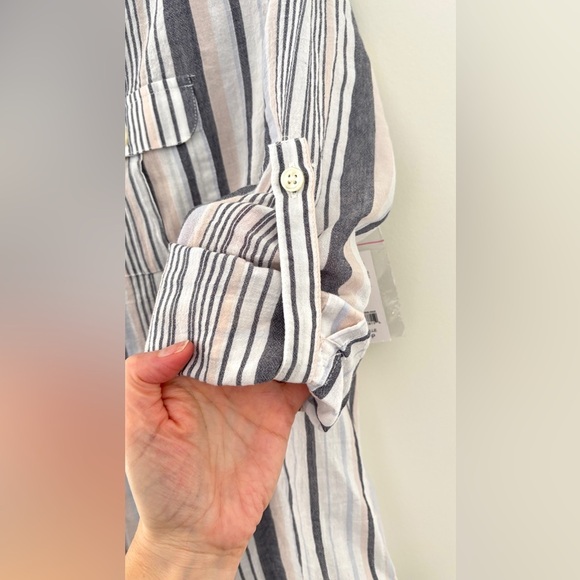 Lord + Taylor‎ Women's Size Small Button Up Stripe Sheer Nautical Coastal Chic - Picture 9 of 11